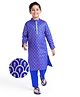 Earthy Touch Cotton Woven Satin Full Sleeves Foil Printed Kurta Pyjama Set - Royal Blue