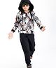Ollington St. 100% Cotton Knit Full Sleeves Hooded Sweatshirt & Joggers Set with Leafy Print - Black