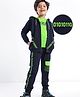 Ollington St. 100% Cotton Knit Full Sleeves Hooded  Jacket With T-Shirt & Joggers Set Text Print - Navy Blue & Green