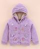 Yellow Apple Viscose Knit Full Sleeves Hooded Front Open Sweater With Cable Knit Design & Floral Embroidery - Lilac