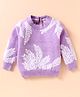 Yellow Apple Knit Full Sleeves Sweater with Leaves Design & Pearls Detailing - Lilac