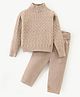 Yellow Apple Knitted Full Sleeves  Cable Knit Designed Sweater Set - Tan