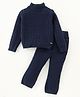 Yellow Apple  Knitted Full Sleeves  Cable Knit Designed Sweater Set - Navy Blue