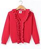 Yellow Apple Woven Full Sleeves Cardigan with Frill Detailing - Red