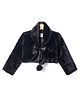 Yellow Apple Knit Full Sleeves Solid Colour Winter Fur Jacket With Bow Applique - Black