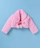 Yellow Apple Knit Full Sleeves Solid Colour Winter Fur Jacket With Bow Applique - Pink
