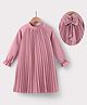 Kookie Kids Full Raglan Sleeves Pleated Party Frock with Bow Detailing - Pink
