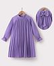 Kookie Kids Full Raglan Sleeves Pleated Party Frock with Bow Detailing - Lilac