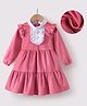 Kookie Kids Full Peasant Sleeves Tiered Party Frock with Frill Detailing - Dark Pink
