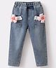Kookie Kids Full Length Denim Jeans With Floral Applique - Grey