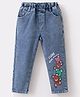 Kookie Kids Full Length Denim Jeans With Bear Print - Blue