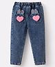 Kookie Kids Full Length Washed  Denim Jeans with Heart Applique -  Blue
