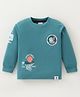 Cucumber Sinker Knit Full Sleeves T-Shirt with Text Print - Teal Blue