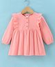 Zero Sinker Knit Full Sleeves Solid Color Frock with Frill Detailing - Pink