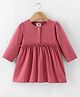 Zero Sinker Knit Full Sleeves Solid Colour Frock with Frill Detailing - Dark Pink