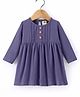 Zero Sinker Knit Full Sleeves Solid Colour Frock with Button Detailing - Navy