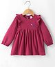 Zero Sinker Knit Full Sleeves Frock with Placement Floral Embroidery & Frill Detailing - Maroon