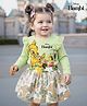 Babyoye Disney Cotton Knit Full Sleeves Top & Mesh Overlay Skirt Set With Bambi Graphics & Frill Detailing - Multicolor