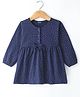 Zero Sinker Full Sleeves Frock with Polka Dots Print & Bow Applique - Navy Blue