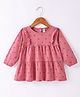 Zero Sinker Knit Full Sleeves Frill Detailed Floral Printed Frock - Pink