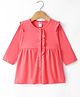 Zero Sinker Knit  Full Sleeves Solid Frock With Frill Detailing - Coral