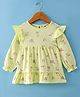 Zero Sinker Knit Full Sleeves Printed Frock With Frill Detailing - Lemon Yellow