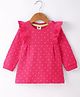 Zero Sinker Knit Full Sleeves Hearts Printed Frock With Frill Detailing - Dark Pink