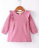 Zero Sinker Knit Full Sleeves Hearts Printed Frock With Frill Detailing - Light Pink