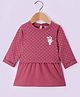 Zero Sinker Knit Full Sleeves Frock With Polka Dots & Teddy Patch - Wine