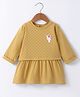 Zero Sinker Knit Full Sleeves Frock With Polka Dots & Teddy Patch - Mustard