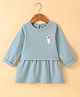 Zero Sinker Knit Full Sleeves Frock With Polka Dots & Teddy Patch - Sky Blue
