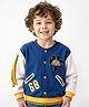 Babyhug Cotton Knit Full Sleeves Front Open Bomber Jacket with Patch Detailing - Blue