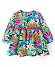 Babyhug Loop Knit Floral Printed Full Sleeves Winter Frock - Navy Blue & Green