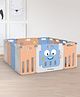 R for Rabbit Joyland Playard Playpen for Kids 14 Panel Play Yard with Compact Fold, Customizable Shape, 22.6 sqft Area Safe & Fun Play Fence Space with Door for 6-36 Month Babies (Blue Orange)