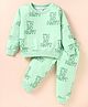 Smarty Girls Fleece Knit Full Sleeves Winter Wear Co-Ord Set With Text Print - Light Green