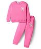 Smarty Girls Fleece Knit Full Sleeves T-Shirt & Track Pant Set With Floral & Text Print - Pink