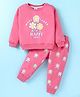 Smarty Girls Fleece Knit Full Sleeves Winter Wear Suit With Floral Print - Pink