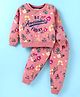 Smarty Girls Fleece Woven Full Sleeves Winter Night Suit with Text & Floral Print - Rose Gold