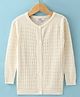 Smarty Girls Cotton Flat Knit Full Sleeves Front Open Sweater With Cable Knit Design - Cream