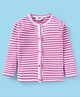 Smarty Girls Knit Full Sleeves Front Open Striped Sweater - Pink
