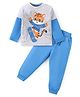 Babyhug Cotton Knit Doctor Sleeves T-Shirt & Lounge Pants Set With Animal Print - Blue