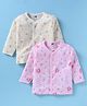 Pink Rabbit Sinker Knit Full Sleeves Front Open Vests Teddy Bear Print Pack of 2 - Pink & Lemon Yellow