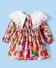 Babyhug Cotton Rayon Woven Full Peasant Sleeves Floral Printed Dress - Pink Red & Green