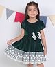 Soleilclo Half Sleeves Bow Applique Detail & Lace Embellished Velvet Dress - Green