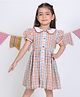 Soleilclo Half Sleeves Checked & Floral Embroidered Dress - White