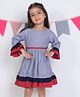 Soleilclo Cotton Three Fourth  Ruffled Sleeves Floral Printed Dress - Navy