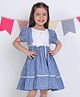 Soleilclo Half Sleeves Floral Embroidered & Polka Dots Printed Dress - Blue