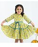 Soleilclo Three Fourth Sleeves Floral Printed Dress - Yellow