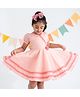 Soleilclo Half Sleeves Frills & Floral Applique Detail Striped Dress - Pink