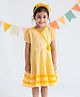 Soleilclo Half Sleeves Frills & Floral Applique Detail Striped Dress - Yellow